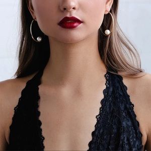 Faux Pearl Hoop Earrings